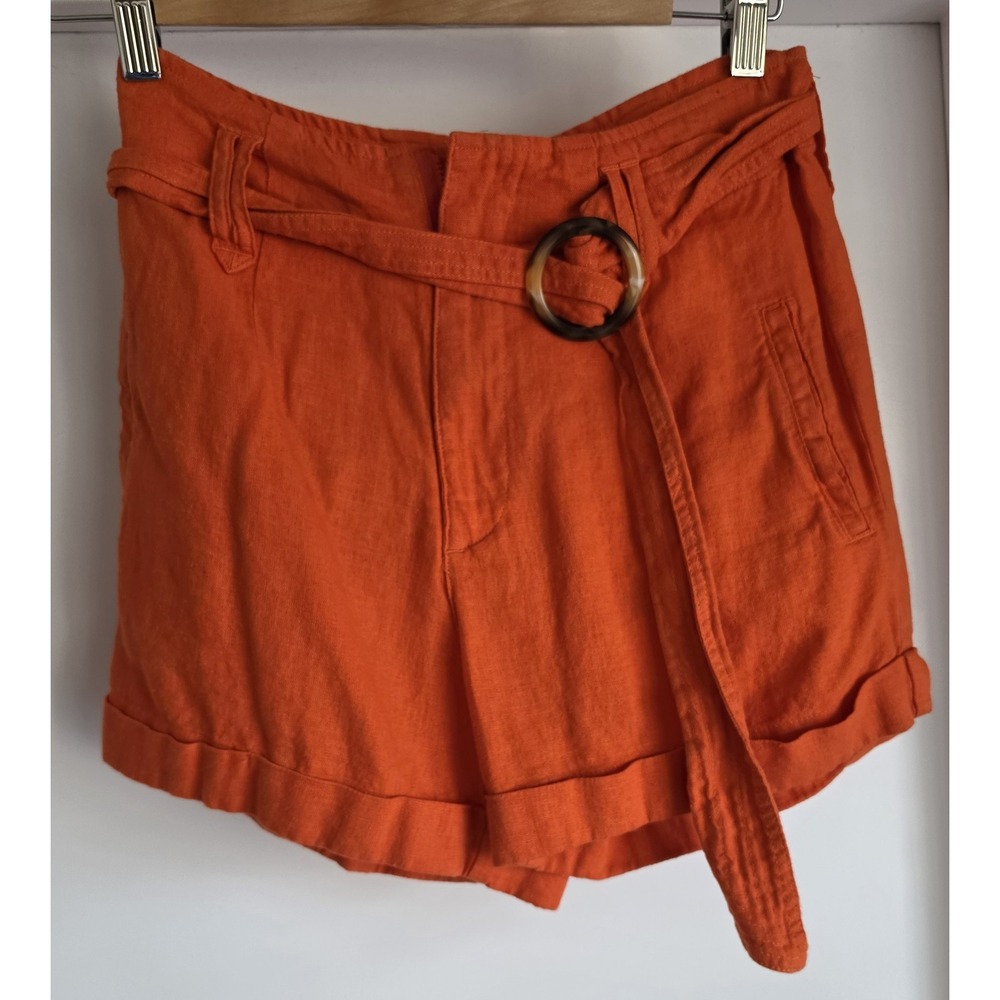 Dear John Women XS Linen Cotton Shorts Orange Solid Casual 3in Inseam